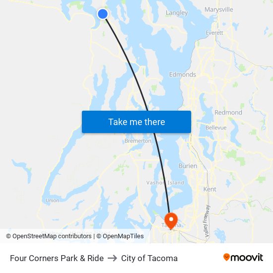 Four Corners Park & Ride to City of Tacoma map