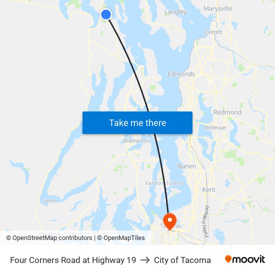 Four Corners Road at Highway 19 to City of Tacoma map