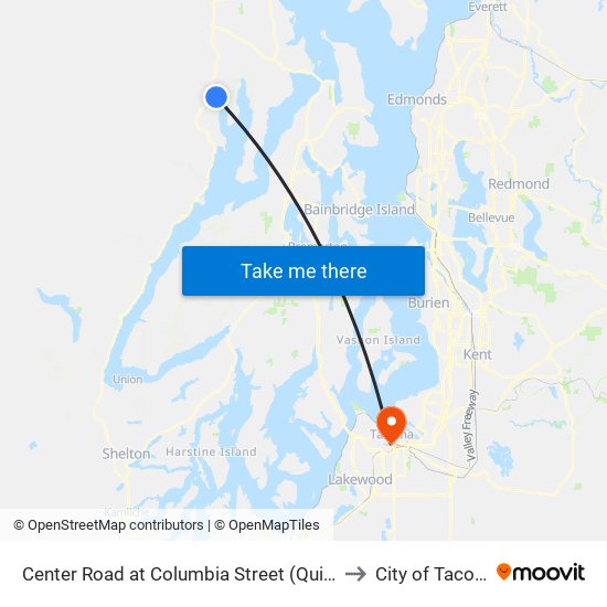 Center Road at Columbia Street (Quilcene) to City of Tacoma map