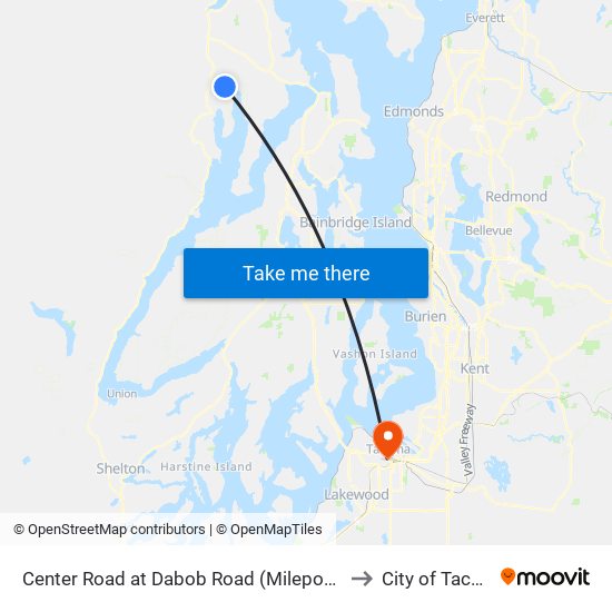 Center Road at Dabob Road (Milepost 11.9) to City of Tacoma map