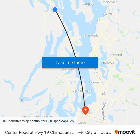 Center Road at Hwy 19 Chimacum Light to City of Tacoma map