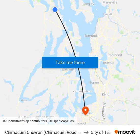 Chimacum Chevron (Chimacum Road at Highway 19) to City of Tacoma map
