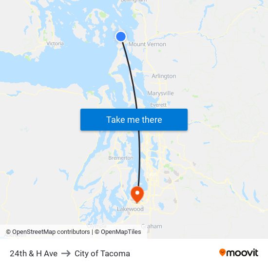 24th & H Ave to City of Tacoma map