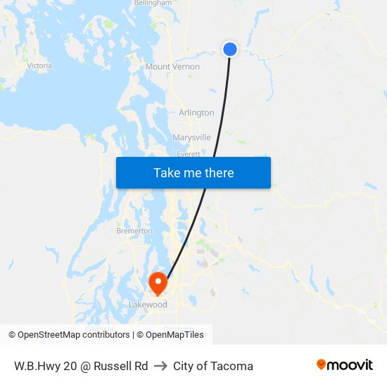 W.B.Hwy 20 @ Russell Rd to City of Tacoma map
