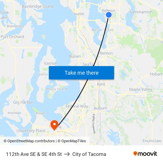 112th Ave SE & SE 4th St to City of Tacoma map