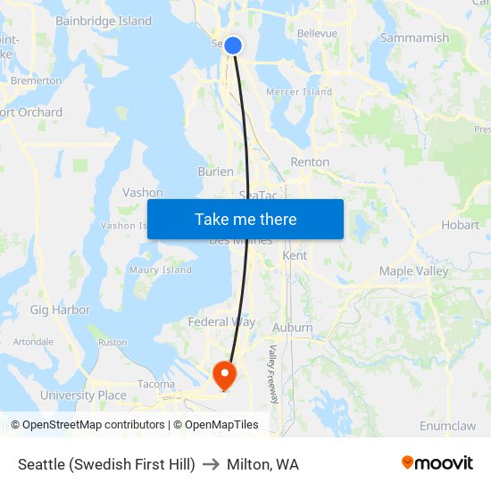 Seattle (Swedish First Hill) to Milton, WA map