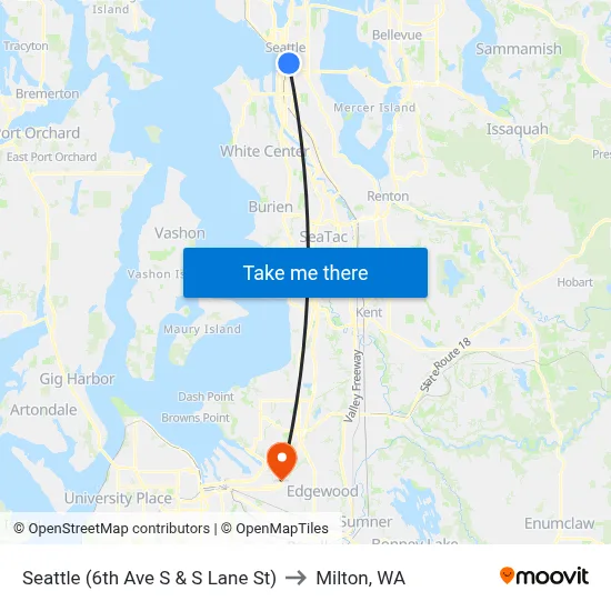 Seattle (6th Ave S & S Lane St) to Milton, WA map