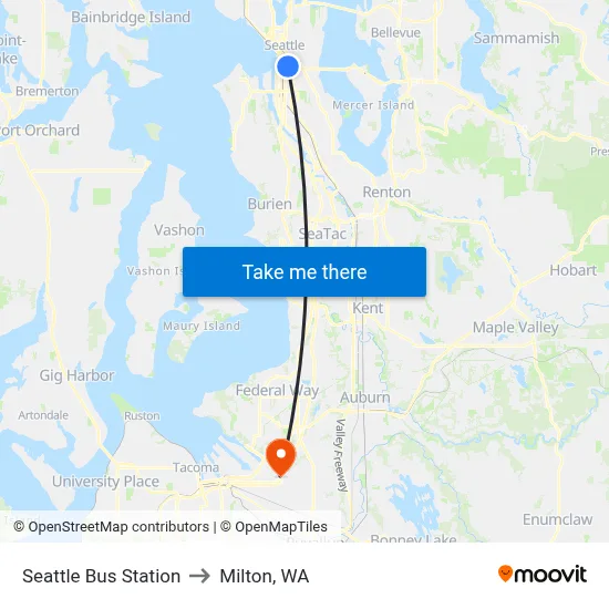 Seattle Bus Station to Milton, WA map