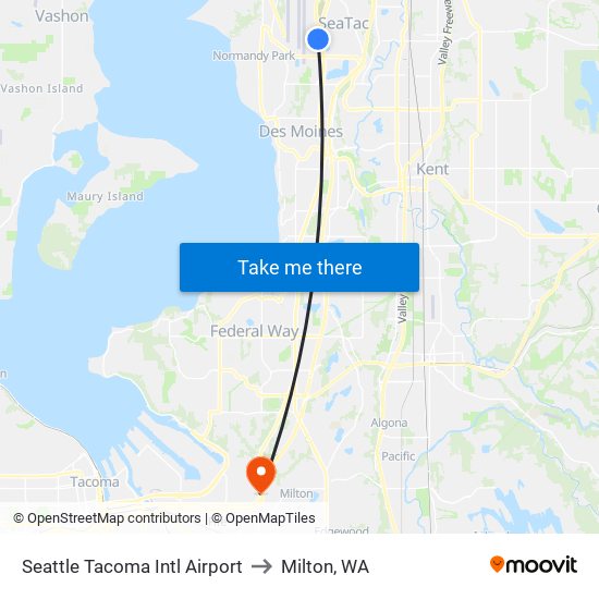 Seattle Tacoma Intl Airport to Milton, WA map