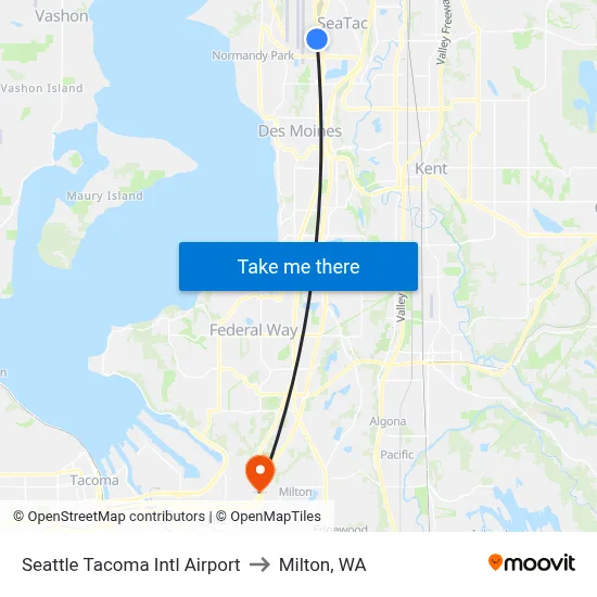 Seattle Tacoma Intl Airport to Milton, WA map