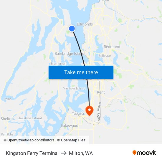 Kingston Ferry Terminal to Milton, WA map