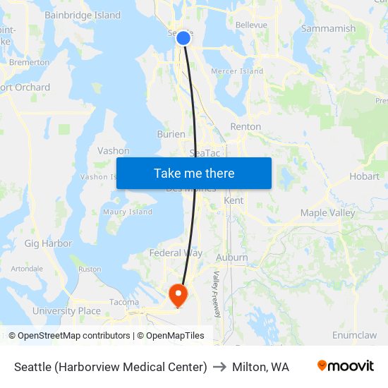 Seattle (Harborview Medical Center) to Milton, WA map