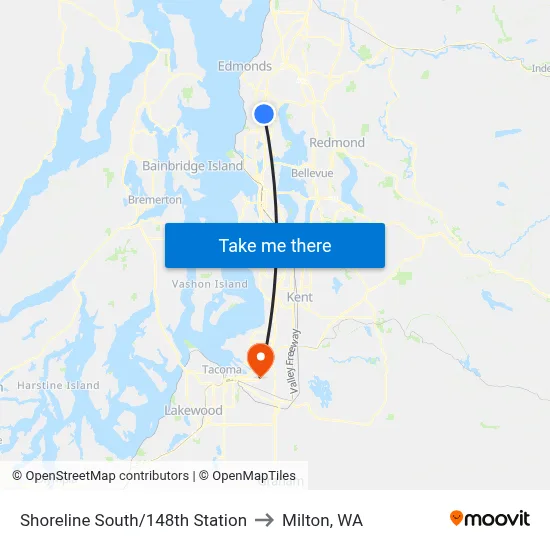 Shoreline South/148th Station to Milton, WA map