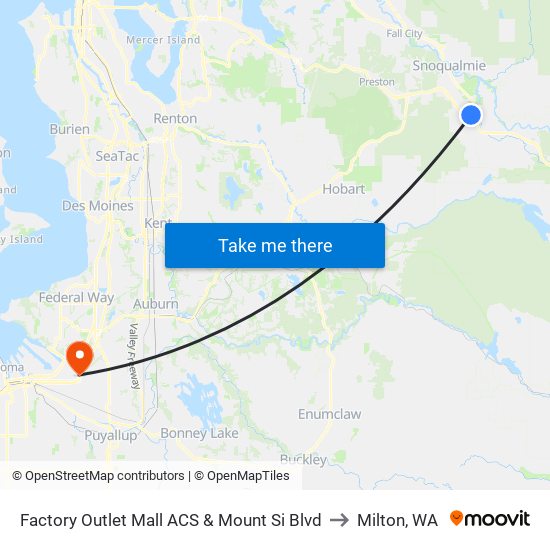 Factory Outlet Mall ACS & Mount Si Blvd to Milton, WA map