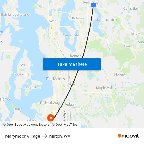 Marymoor Village to Milton, WA map