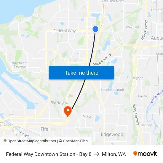 Federal Way Downtown Station - Bay 8 to Milton, WA map