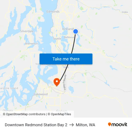 Downtown Redmond Station Bay 2 to Milton, WA map