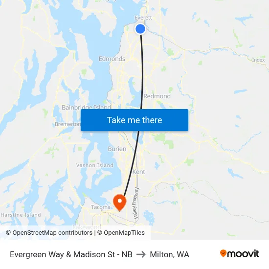 Evergreen Way & Madison St - NB to Milton, WA map