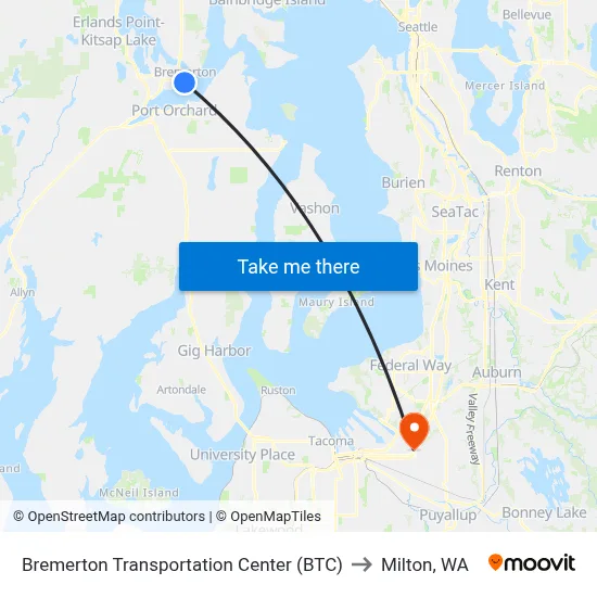 Bremerton Transportation Center (BTC) to Milton, WA map