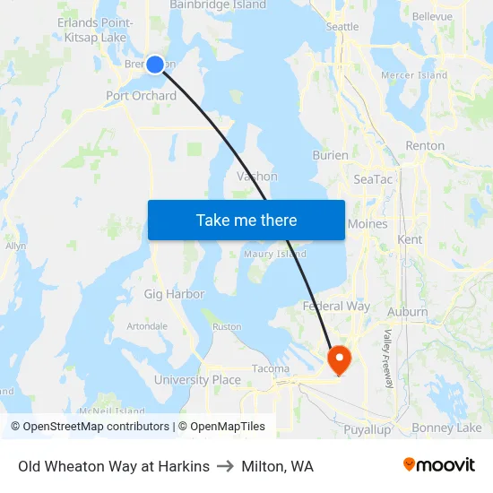 Old Wheaton Way at Harkins to Milton, WA map