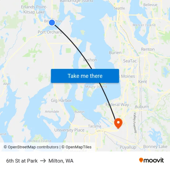 6th St at Park to Milton, WA map