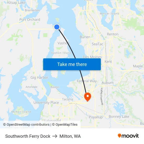 Southworth Ferry Dock to Milton, WA map