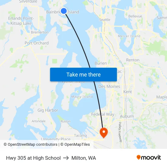 Hwy 305 at High School to Milton, WA map