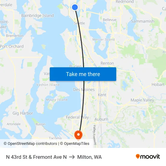 N 43rd St & Fremont Ave N to Milton, WA map