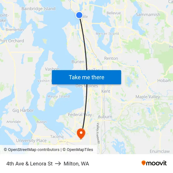 4th Ave & Lenora St to Milton, WA map