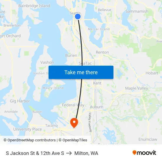 S Jackson St & 12th Ave S to Milton, WA map