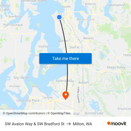 SW Avalon Way & SW Bradford St to Milton, WA map