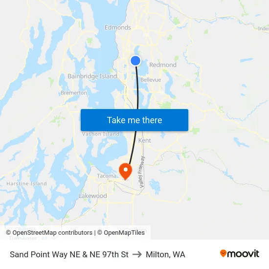 Sand Point Way NE & NE 97th St to Milton, WA map