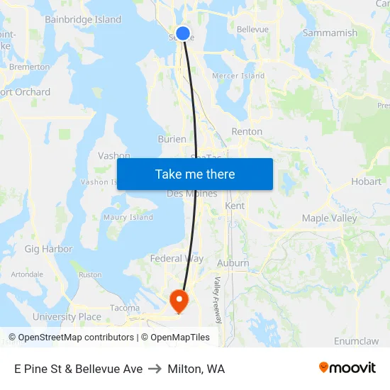 E Pine St & Bellevue Ave to Milton, WA map