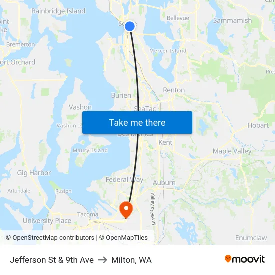Jefferson St & 9th Ave to Milton, WA map
