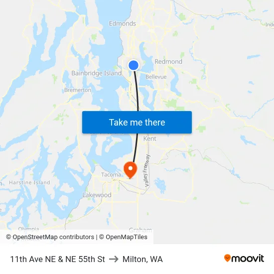 11th Ave NE & NE 55th St to Milton, WA map