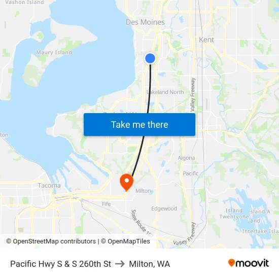 Pacific Hwy S & S 260th St to Milton, WA map