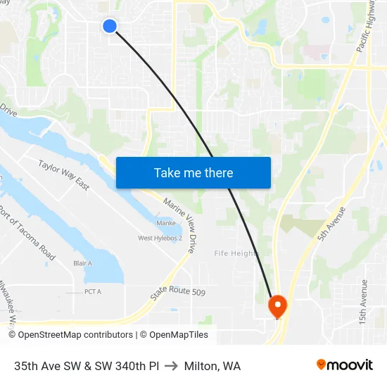 35th Ave SW & SW 340th Pl to Milton, WA map