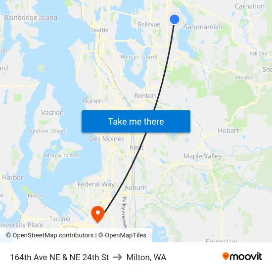 164th Ave NE & NE 24th St to Milton, WA map