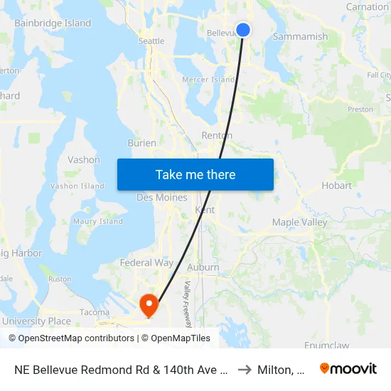 NE Bellevue Redmond Rd & 140th Ave NE to Milton, WA map