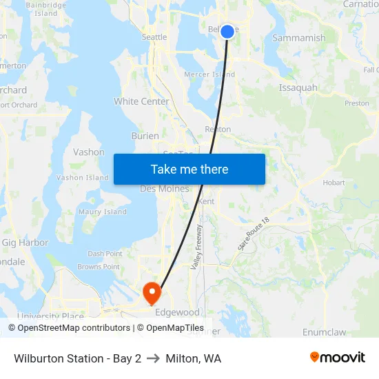 Wilburton Station - Bay 2 to Milton, WA map