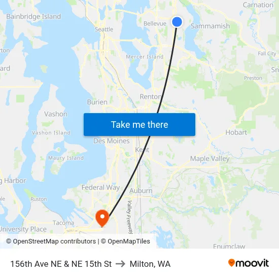 156th Ave NE & NE 15th St to Milton, WA map