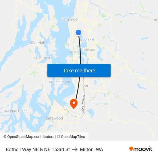 Bothell Way NE & NE 153rd St to Milton, WA map