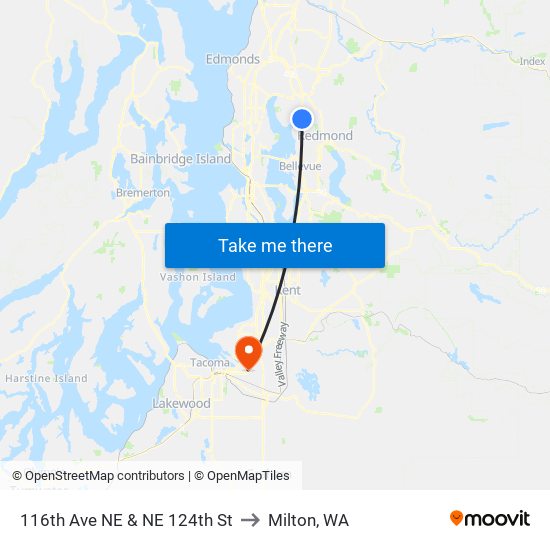 116th Ave NE & NE 124th St to Milton, WA map