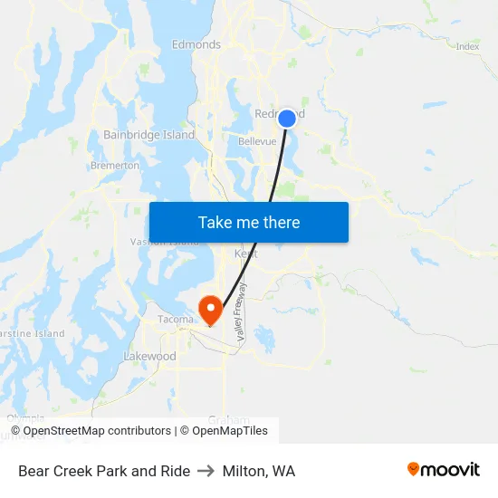Bear Creek Park and Ride to Milton, WA map