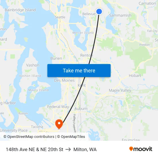 148th Ave NE & NE 20th St to Milton, WA map