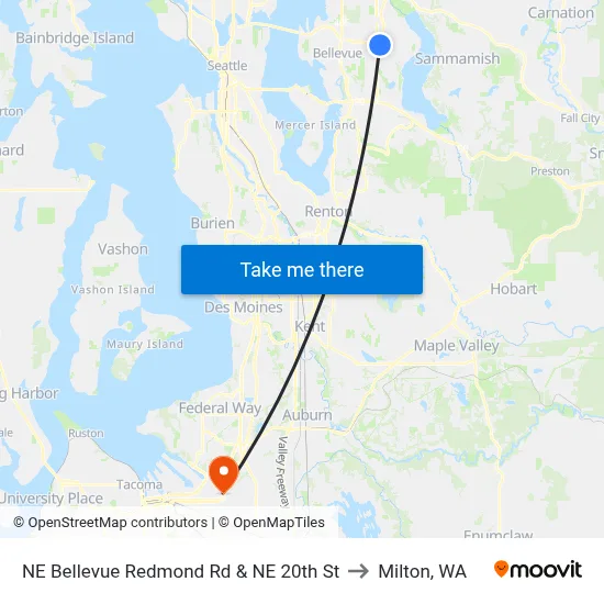 NE Bellevue Redmond Rd & NE 20th St to Milton, WA map