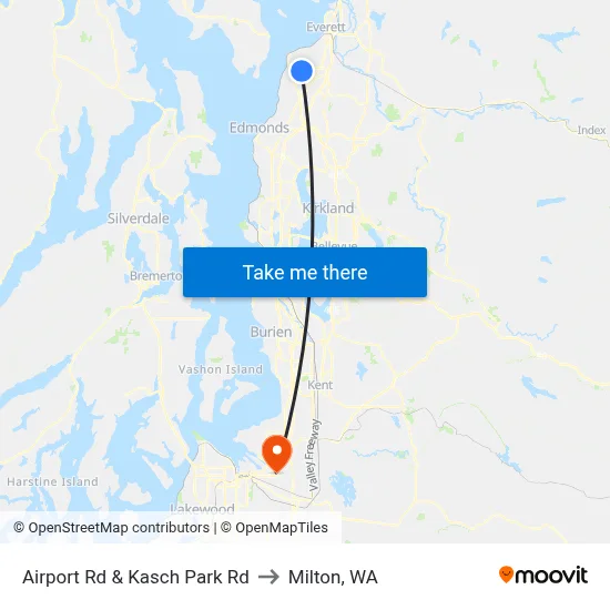 Airport Rd & Kasch Park Rd to Milton, WA map