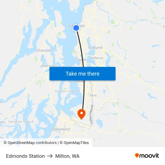 Edmonds Station to Milton, WA map