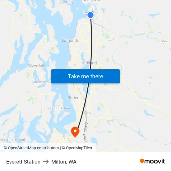 Everett Station to Milton, WA map
