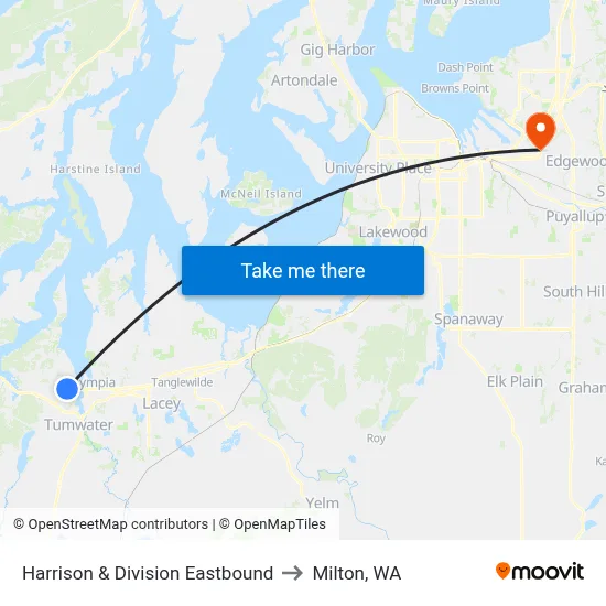 Harrison & Division Eastbound to Milton, WA map